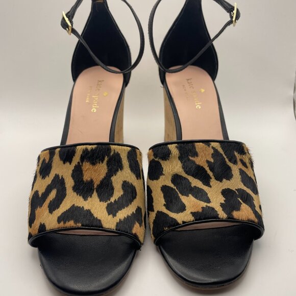 Kate Spade ♠️ NY Lonnie Leopard Print Wedge Sandal Size 7M Cow Hair Leather - Picture 3 of 6